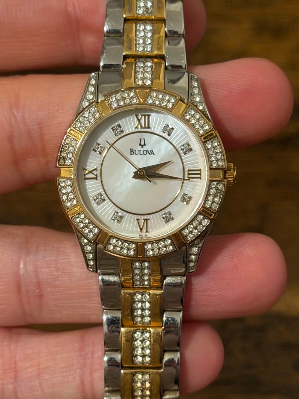 Bulova Two-Tone Crystal Accented Mother of Pearl Dial Women's Watch 30mm Working